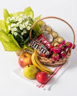 Cesta de Flores, Frutas e Chocolates